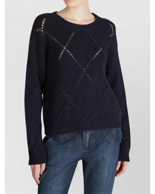 Zanone Blue Crew Neck Knitwear Diamond Pattern Long Sleeves