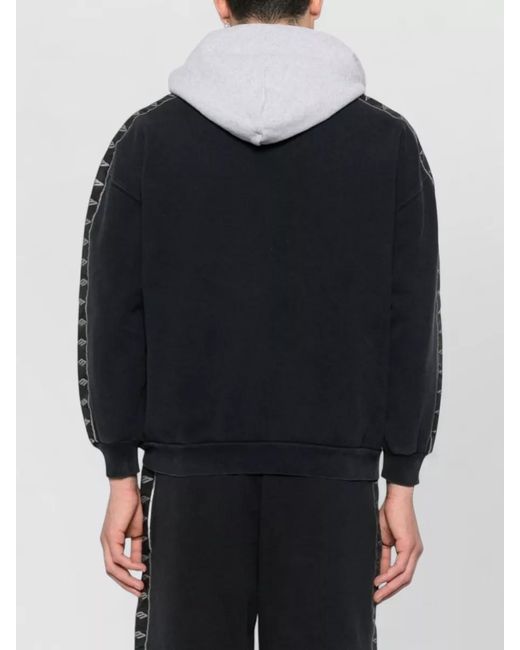 Balenciaga Black Cotton Hooded Sweater Front Pockets Ribbed for men