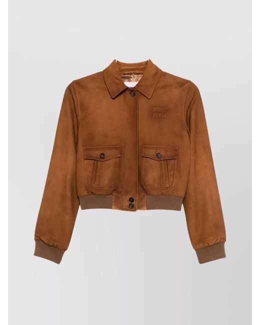 Miu Miu Brown Leather Cropped Jacket