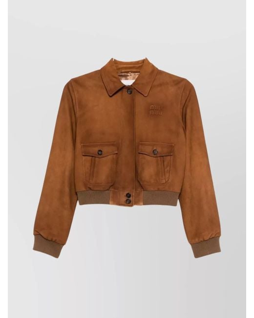Miu Miu Brown Suede Leather Jacket Pockets