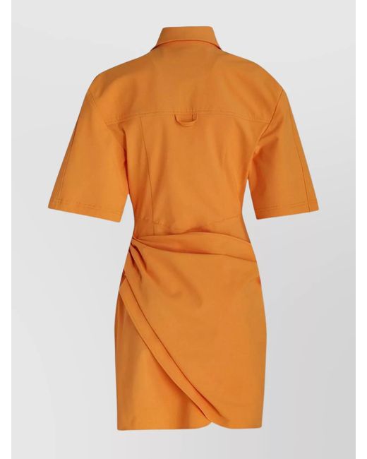 Jacquemus Orange Draped Cutout Shirt Mini Dress