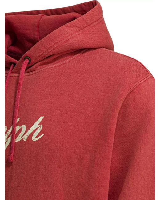 Polo Ralph Lauren Red Logo Hooded Sweatshirt Drawstring Kangaroo Pocket for men