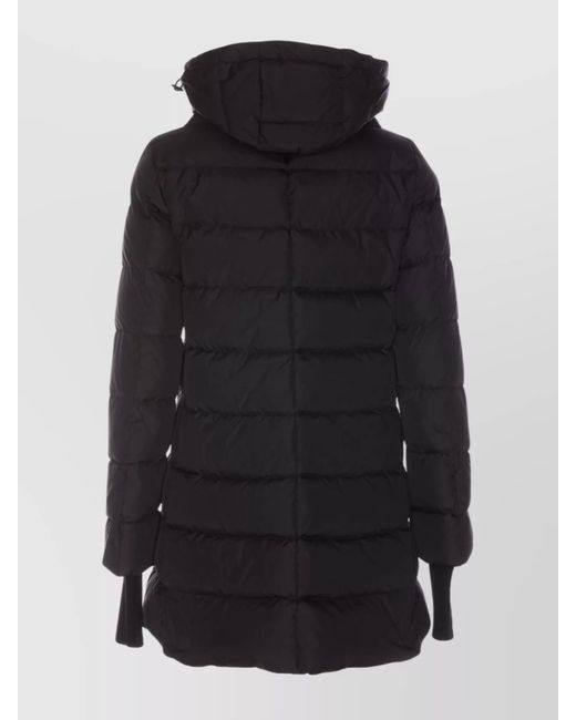 Herno Black Quilted Hooded Jacket Knitted Cuffs