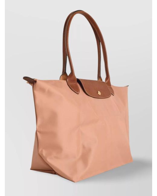 Longchamp White Original Folding Tote Bag Leather Handles