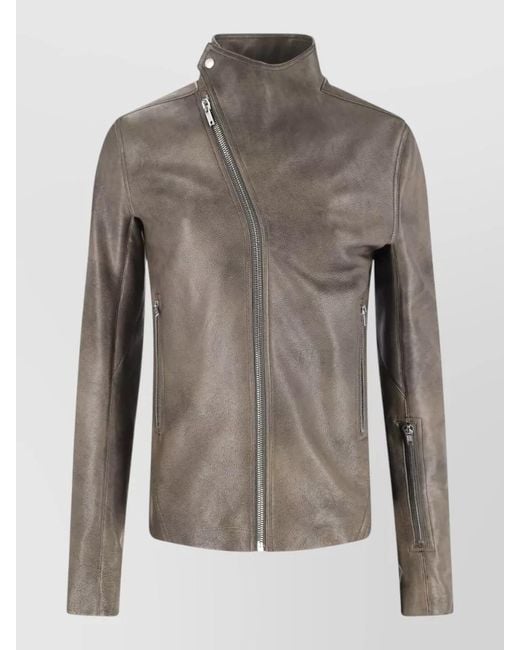 Rick Owens Gray Slim Fit Stand Collar Coat Textured for men
