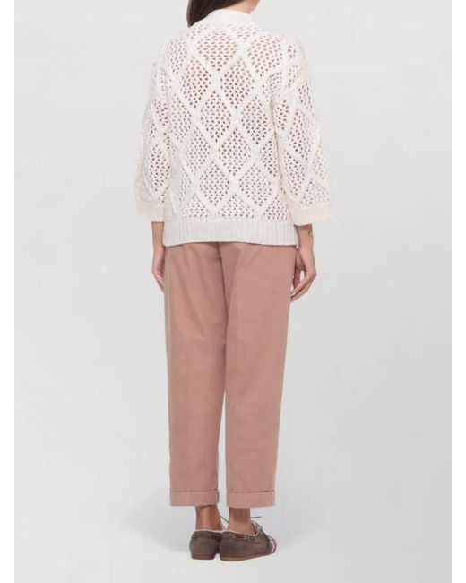 Peserico Natural Crewneck Cropped Top Beaded Knit Pattern