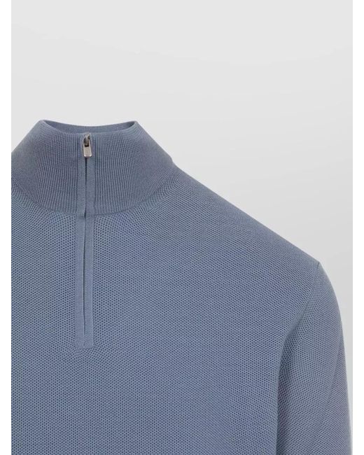 Ralph Lauren Blue Wool Ribbed Half-Zip Jumper for men