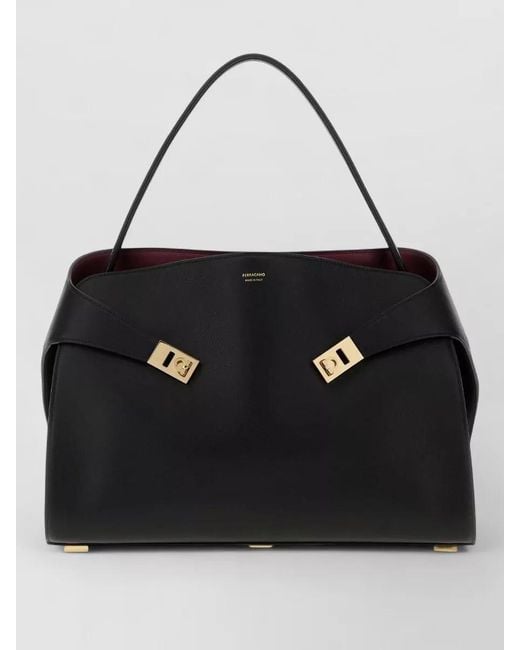 Ferragamo Black Large Leather Hug Shoulder Bag Top Handles