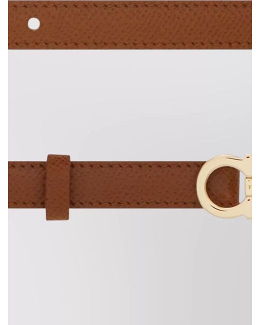 Ferragamo White Gancini Slim Hammered Leather Belt