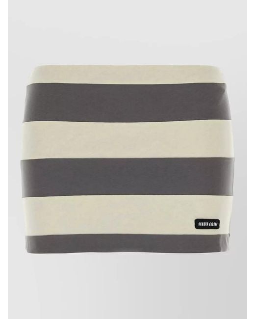 Miu Miu Gray Cotton Mini Skirt Horizontal Stripe Pattern