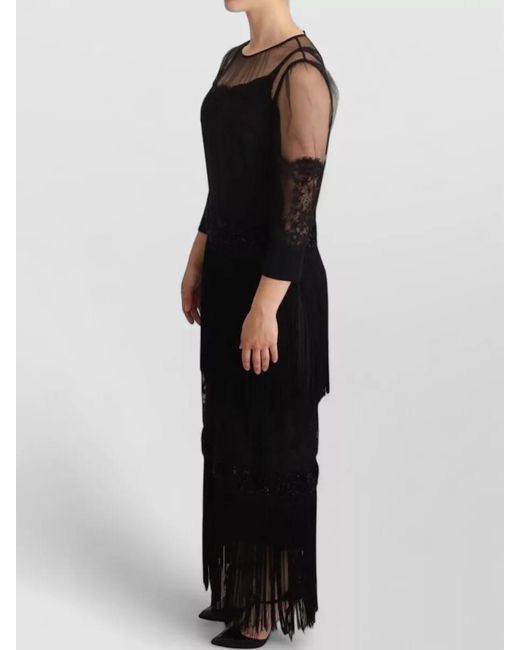 Dolce & Gabbana Black Sheer Floral Lace Crystal-Embellished Maxi Dress