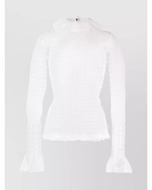 Thom Browne White High Neck Frilled Tulle Top