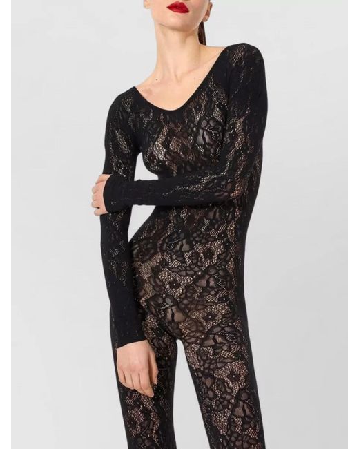 Wolford Multicolor Rose Lace Long Sleeve Sheer Jumpsuit