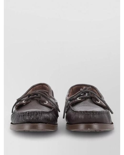 Paraboot Brown Boat Shoes Slip On Round Toe Stitching for men