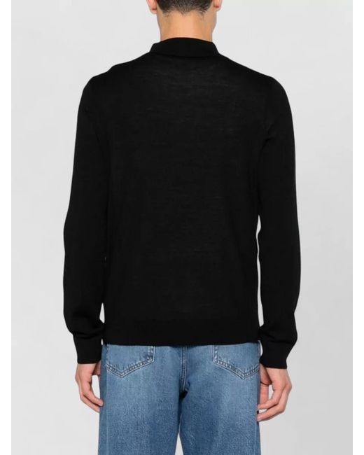 Paul Smith Black Wool Knit Polo Long Sleeve Sweater for men