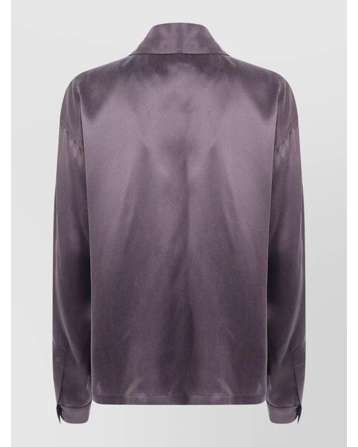 Tom Ford Purple Silk Satine Polo Shirt Long Sleeves