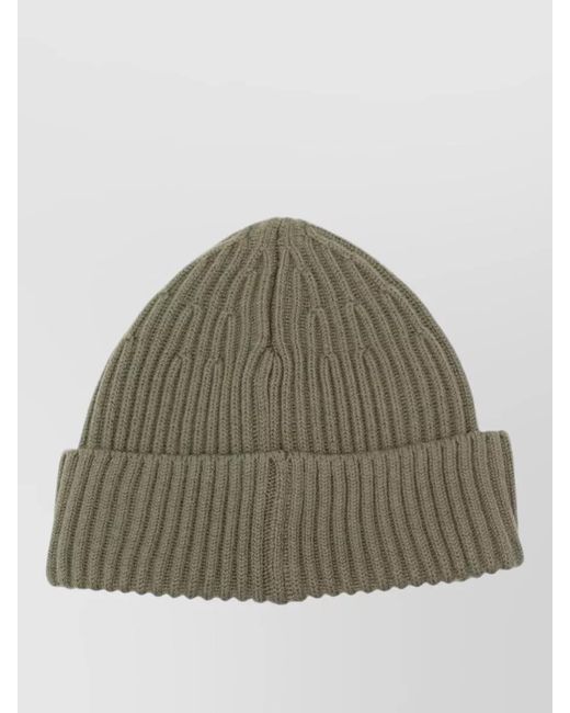 Stone Island Green Beanie Hat Ribbed Knit Turn Up Brim for men