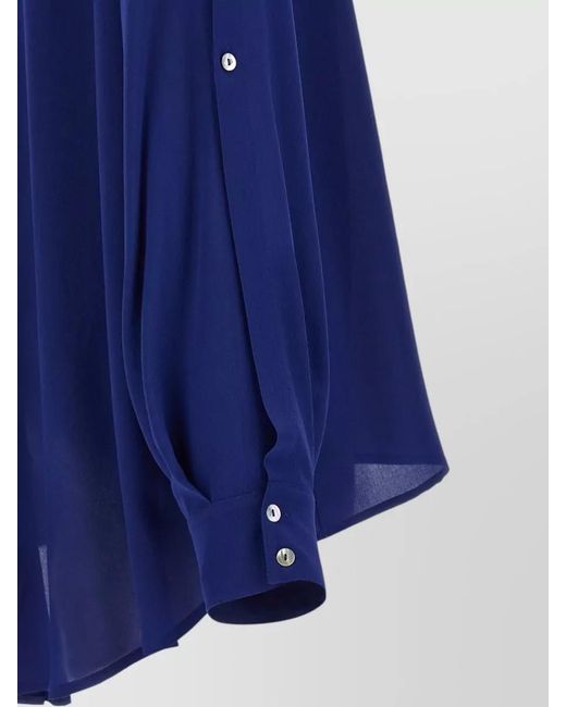 DI.LA3 PARI' Blue Bonton Shirt Collarless Long Sleeves Hem
