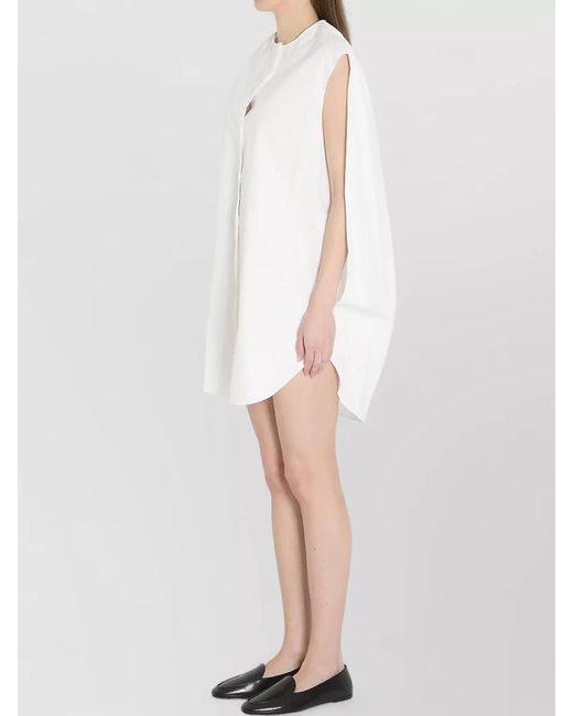 Jacquemus White Cotton Sleeveless Draped Cutout Midi Shirt Dress