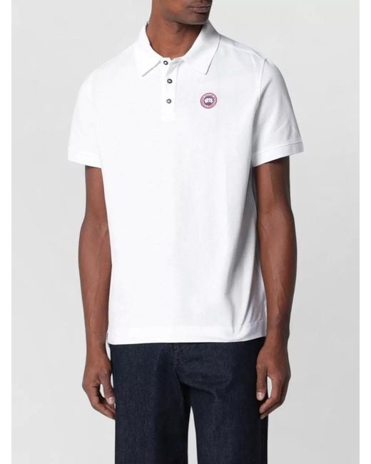 Canada Goose White Shirt Polo Collar Short Sleeves for men