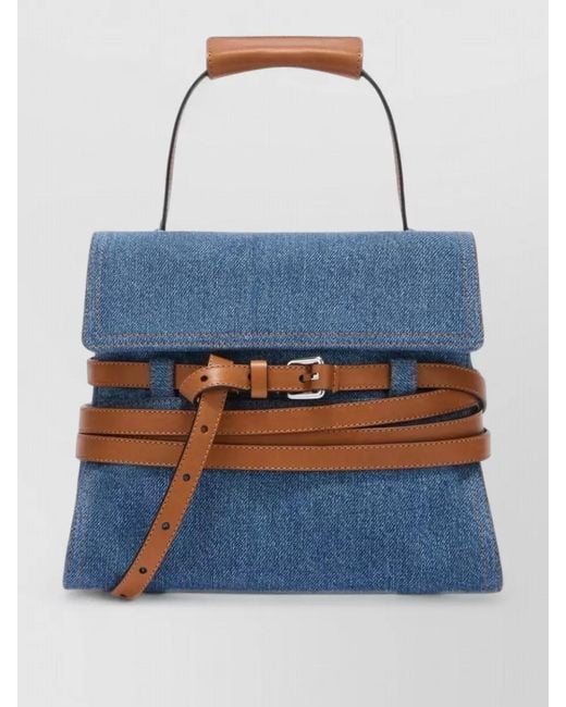 Moschino Blue Shoulder Bag Buckle Detail Contrast Strap Flap