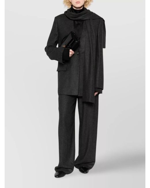 Totême Black Flannel Wide-Leg Trousers