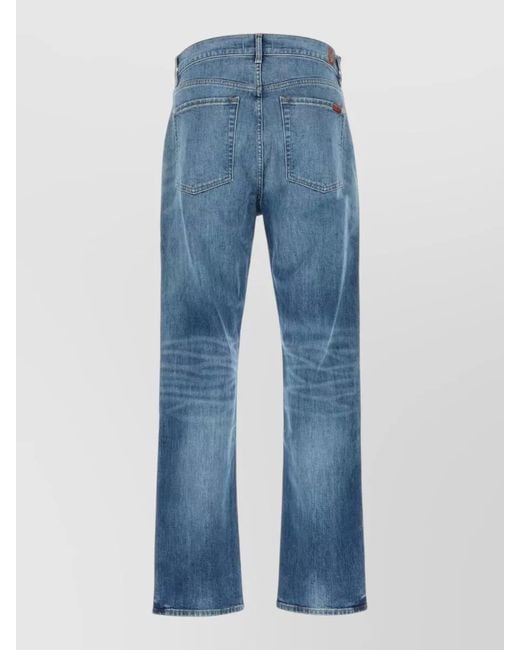 7 For All Mankind Blue Straight Leg Stretch Denim Jeans Distressed for men