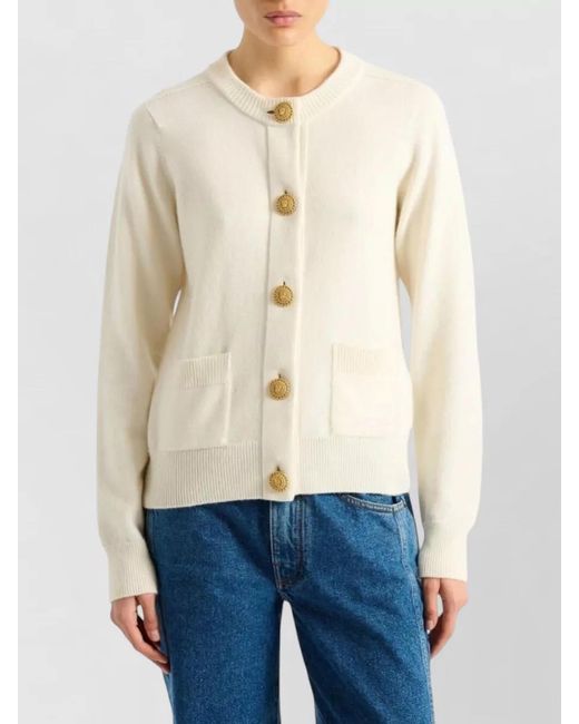 Balmain Natural Cashmere Cardigan Round Neck Long Sleeves