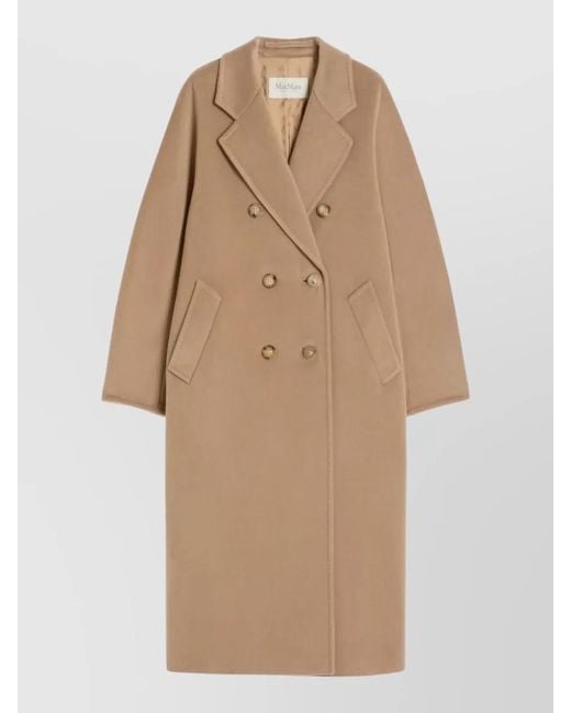 Max Mara Natural Long Jacket Notched Lapels Side Pockets