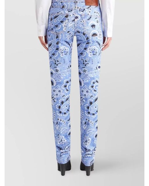 Etro Blue Printed Denim Mid-Rise Skinny Jeans
