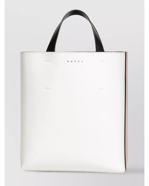 Marni White Dual Tone Tote Bag With Handles And Strap