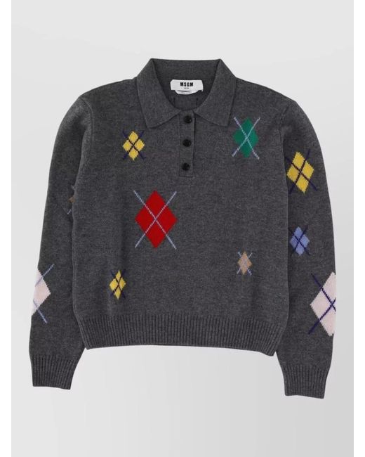 MSGM Black Knitted Polo