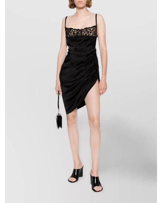 Jacquemus Black Asymmetric Draped Satin Mini Dress