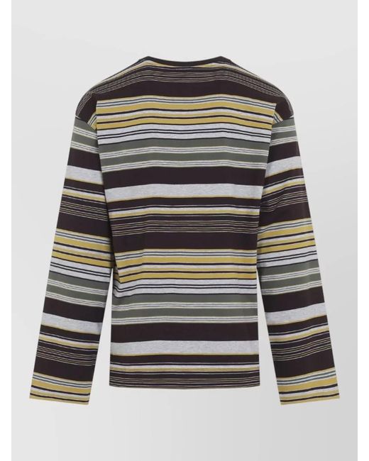 Dries Van Noten Gray Long Sleeve Graphic Stripe Cotton T Shirt for men