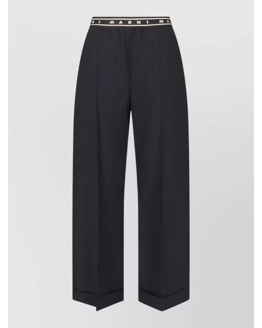 Marni Blue Pleated Front Trousers Side Pockets Turn Up Hem