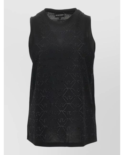 Emporio Armani Black Cotton Tank Round Neck Geometric Pattern