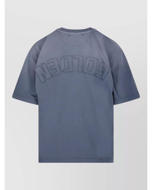 Golden Goose Deluxe Brand Blue Boxi Logo Patch Crew Neck T Shirt