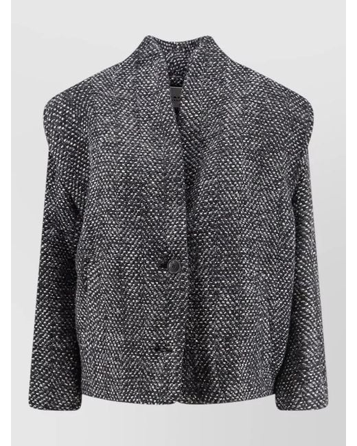 Isabel Marant Gray Drogo Textured Coat Collarless V Neckline