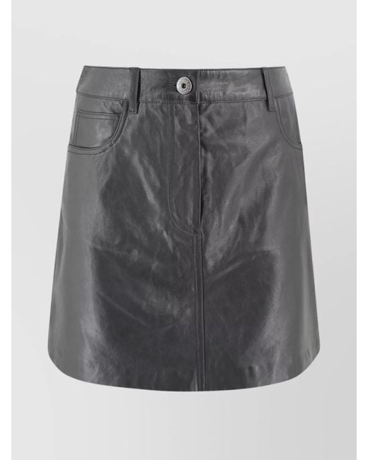 Weekend by Maxmara Gray Leather A-Line Skirt With Patch And Side Pockets
