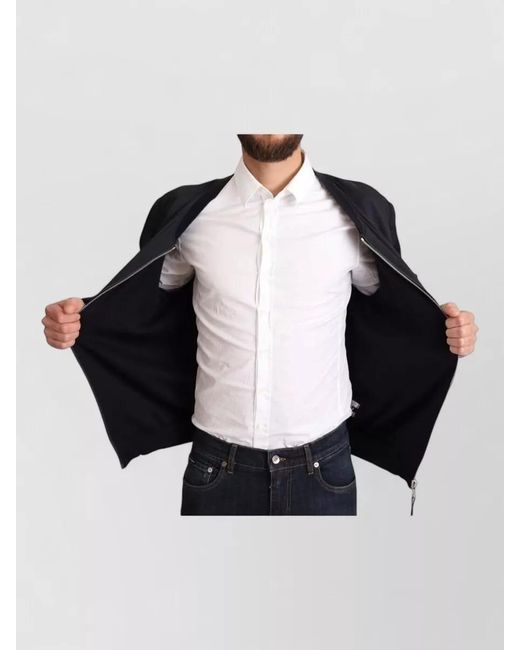 Dolce & Gabbana Blue Silk Leather Bomber Jacket for men