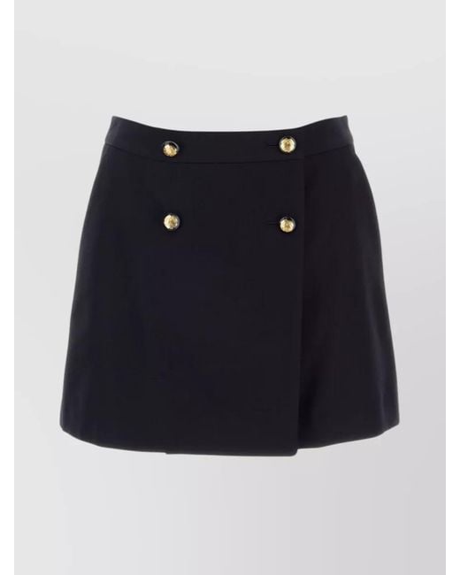 McQueen Blue Wool Twill High-Rise Wrap Mini Skirt