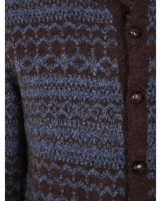 Ballantyne Blue Textured Knit T Neck Cardigan Sweater for men