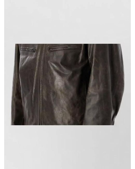 Lemaire Black Biker Jacket Stand Collar Casual Style for men