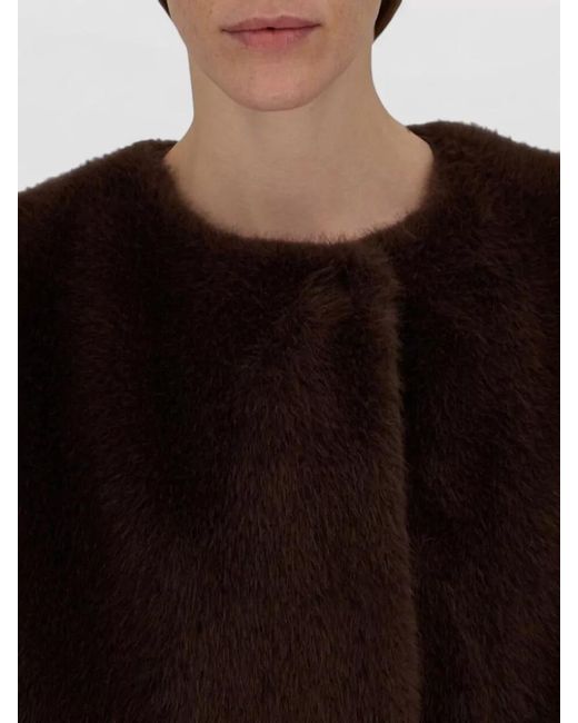 Herno Brown Sleeveless Mid Length Faux Fur Nylon Silk Coat