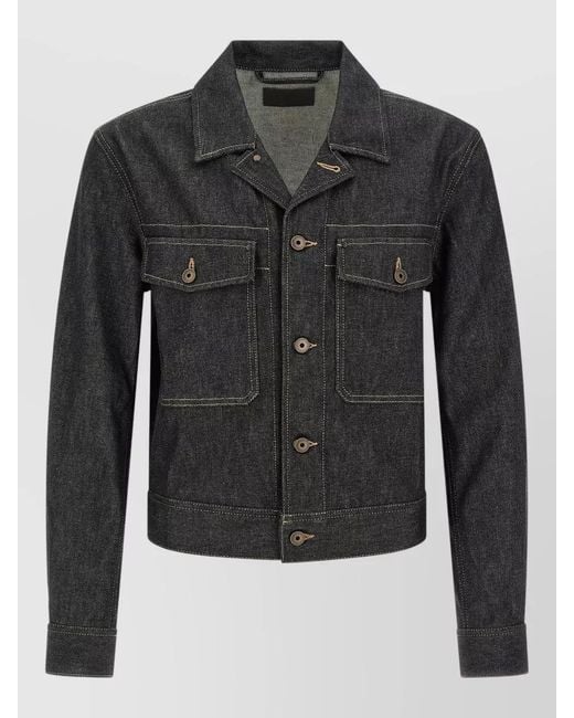 Lemaire Black Denim Trucker Jacket Regular Fit Collar for men
