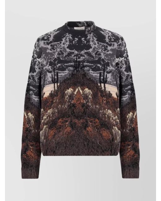 Laneus Men's Gray Graphic Patterned Long Sleeve Knit Sweater