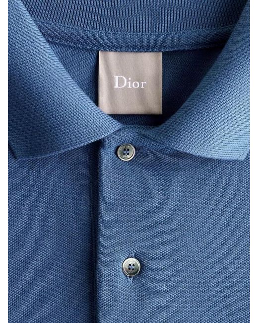 Dior Blue Polo Shirt Ribbed Collar Chest Pocket for men