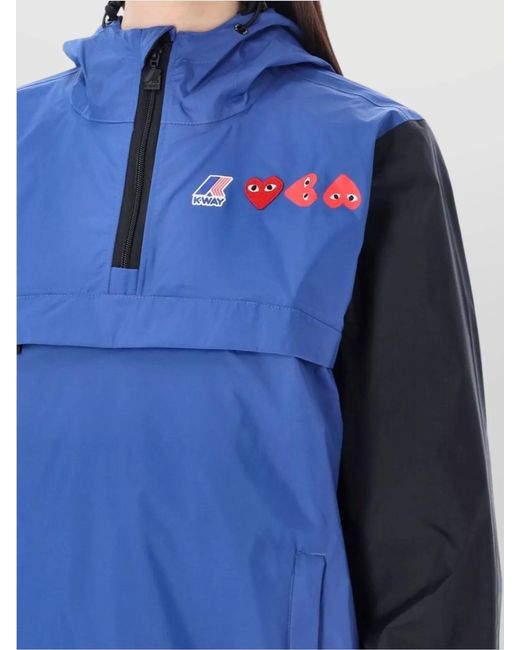 COMME DES GARÇONS PLAY Blue Nylon Hooded Half Zip Poncho