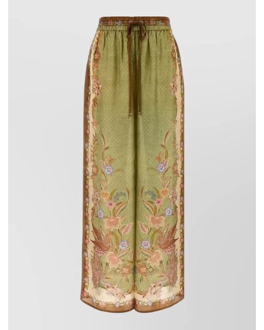 Zimmermann Natural Silk Indra Wide Leg Pant Floral Embroidery