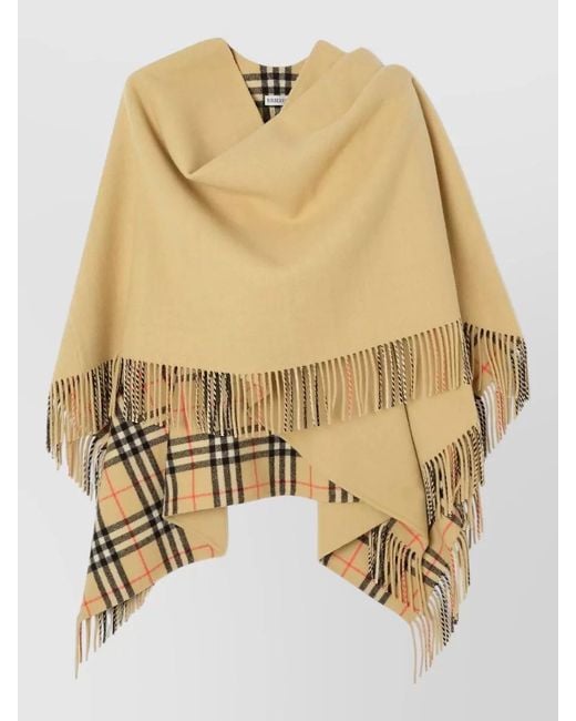 Burberry Natural Draped Wool Jacket Fringe Detail Plaid